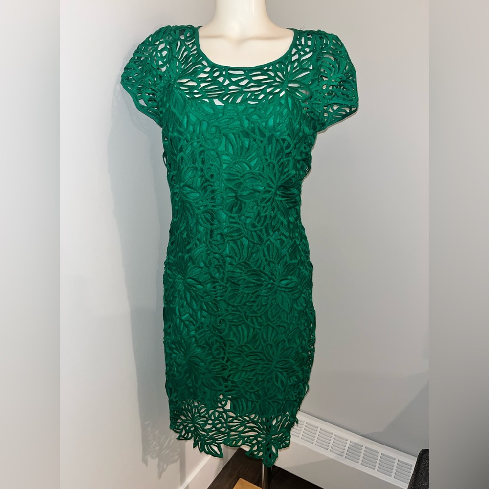 Milly Emerald Green Floral Lace Sheath Dress